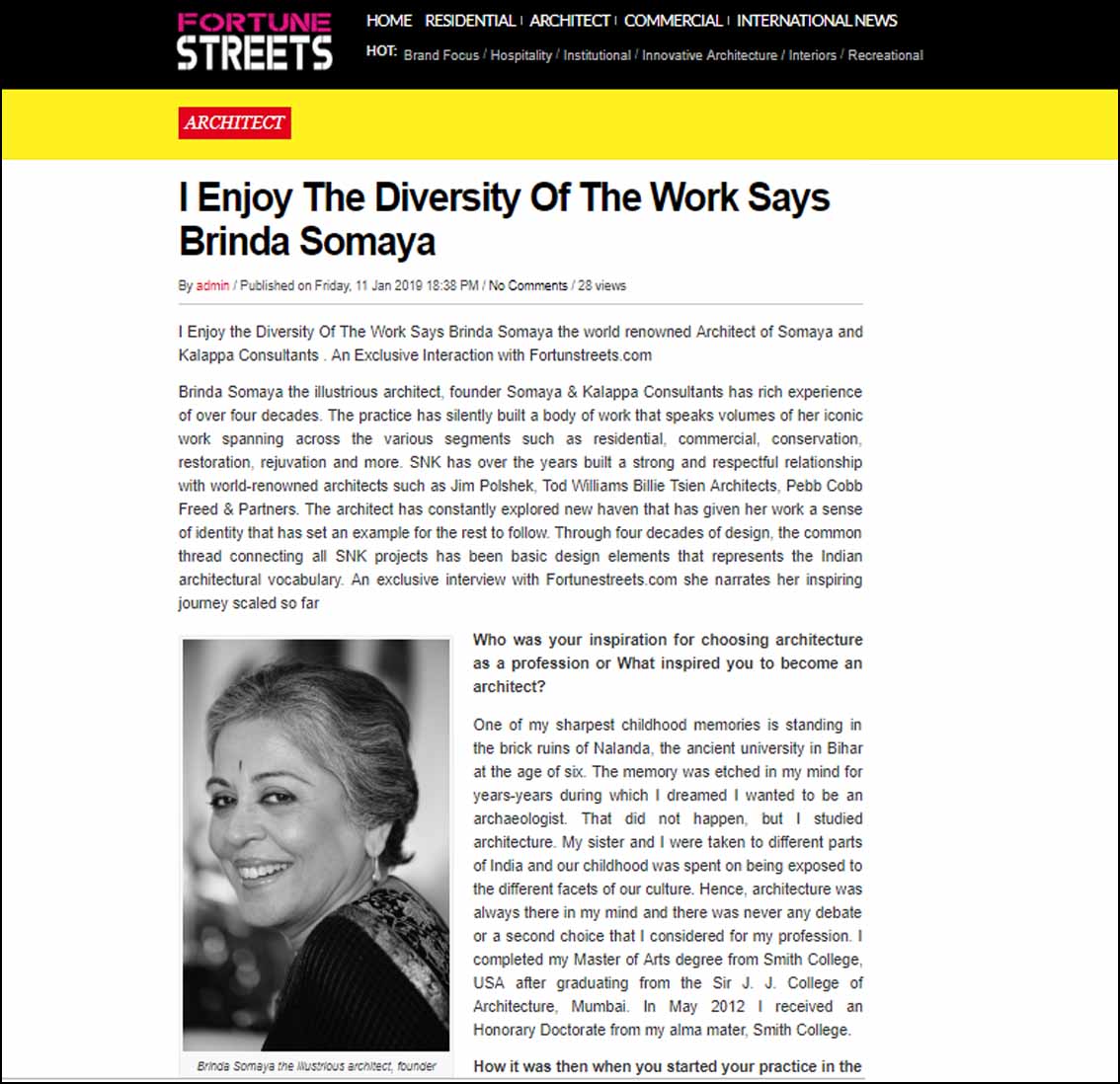 I Enjoy The Diversity Of The Work Says Brinda Somaya, Fortune Streets - January 2019